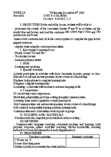 Kế hoạch bài dạy Tiếng Anh 3 - Tuần 16 - Năm học 2023-2024 - Nguyễn Thị Mỹ Hiền