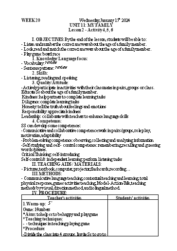 Kế hoạch bài dạy Tiếng Anh 3 - Tuần 20 - Năm học 2023-2024 - Nguyễn Thị Mỹ Hiền