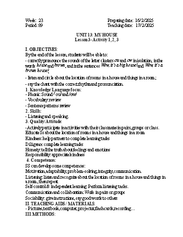 Kế hoạch bài dạy Tiếng Anh 3 - Tuần 23 - Năm học 2024-2025 - Phan Thị Phương Anh