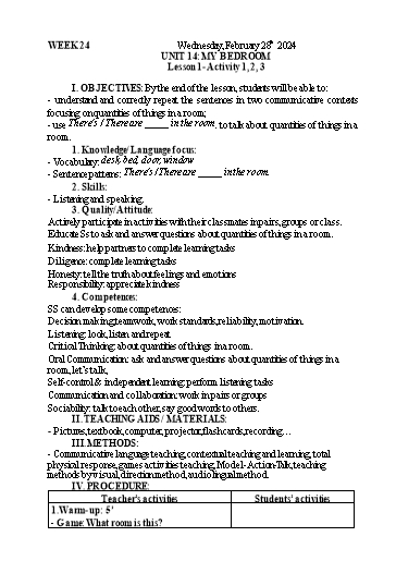 Kế hoạch bài dạy Tiếng Anh 3 - Tuần 24 - Năm học 2023-2024 - Nguyễn Thị Mỹ Hiền