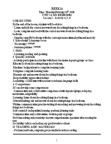 Kế hoạch bài dạy Tiếng Anh 3 - Tuần 24 - Năm học 2023-2024 - Nguyễn Thị Hồng Thắm