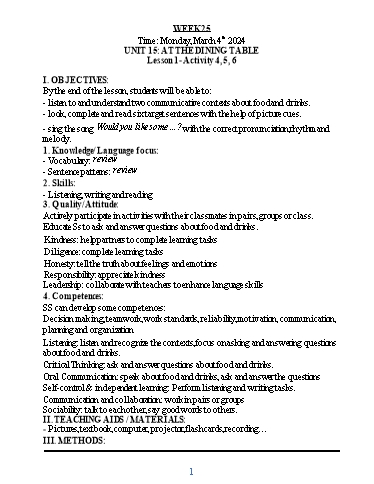 Kế hoạch bài dạy Tiếng Anh 3 - Tuần 25 - Năm học 2023-2024 - Nguyễn Thị Hồng Thắm
