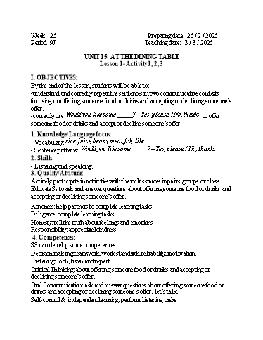 Kế hoạch bài dạy Tiếng Anh 3 - Tuần 25 - Năm học 2024-2025 - Phan Thị Phương Anh