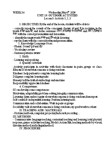 Kế hoạch bài dạy Tiếng Anh 3 - Tuần 34 - Năm học 2023-2024 - Nguyễn Thị Mỹ Hiền
