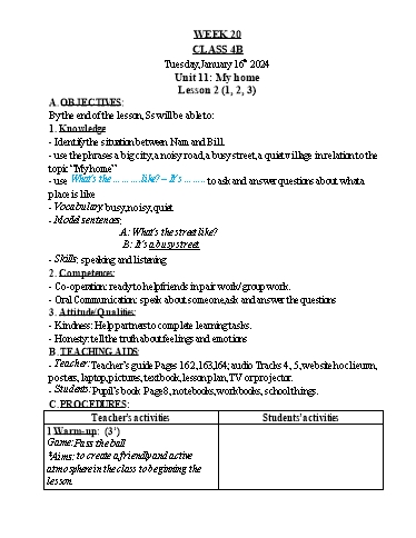 Kế hoạch bài dạy Tiếng Anh 4 - Tuần 20 - Năm học 2023-2024 - Nguyễn Thị Hồng Thắm