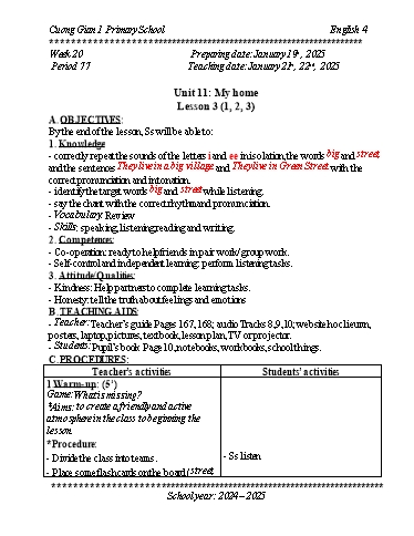 Kế hoạch bài dạy Tiếng Anh 4 - Tuần 20 - Năm học 2024-2025 - Trần Bảo Ngọc