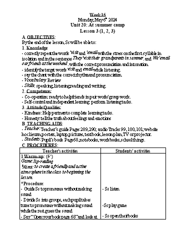 Kế hoạch bài dạy Tiếng Anh 4 - Tuần 35 - Năm học 2023-2024 - Nguyễn Thị Hồng Thắm