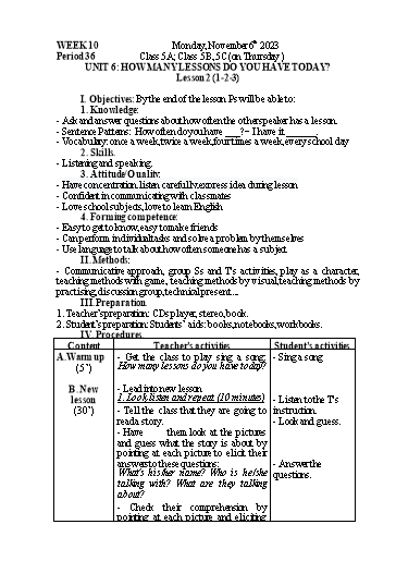Kế hoạch bài dạy Tiếng Anh 5 - Tuần 10 - Năm học 2023-2024 - Nguyễn Thị Mỹ Hiền