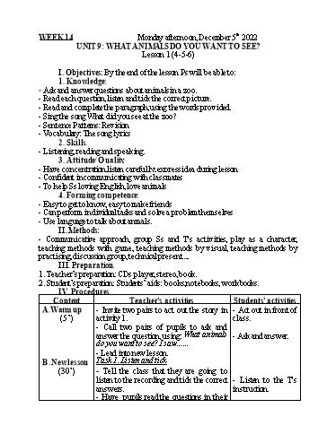 Kế hoạch bài dạy Tiếng Anh 5 - Tuần 14 - Năm học 2022-2023 - Nguyễn Thị Mỹ Hiền