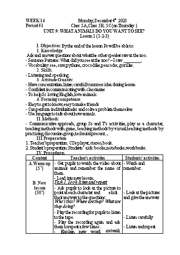Kế hoạch bài dạy Tiếng Anh 5 - Tuần 14 - Năm học 2023-2024 - Nguyễn Thị Mỹ Hiền