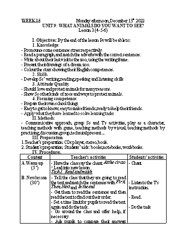 Kế hoạch bài dạy Tiếng Anh 5 - Tuần 15 - Năm học 2022-2023 - Nguyễn Thị Mỹ Hiền