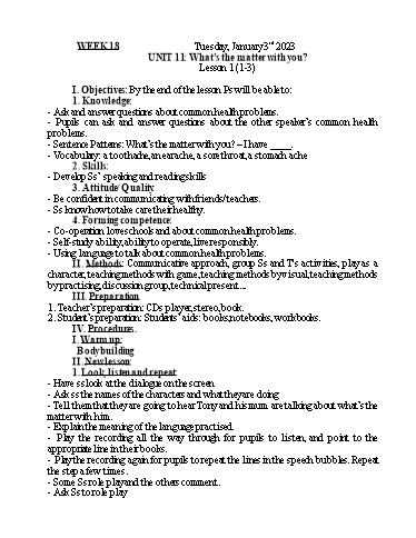 Kế hoạch bài dạy Tiếng Anh 5 - Tuần 18 - Năm học 2022-2023 - Nguyễn Thị Mỹ Hiền