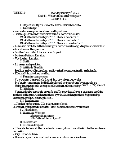 Kế hoạch bài dạy Tiếng Anh 5 - Tuần 19 - Năm học 2022-2023 - Nguyễn Thị Mỹ Hiền