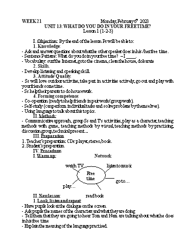 Kế hoạch bài dạy Tiếng Anh 5 - Tuần 21 - Năm học 2022-2023 - Nguyễn Thị Mỹ Hiền