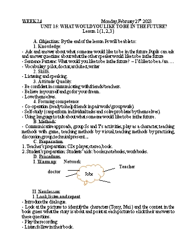 Kế hoạch bài dạy Tiếng Anh 5 - Tuần 24 - Năm học 2022-2023 - Nguyễn Thị Mỹ Hiền