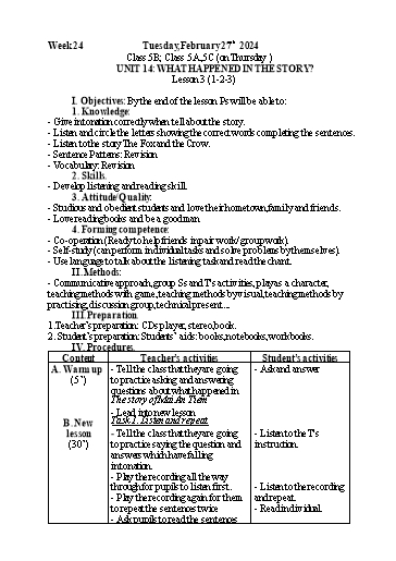 Kế hoạch bài dạy Tiếng Anh 5 - Tuần 24 - Năm học 2023-2024 - Nguyễn Thị Mỹ Hiền