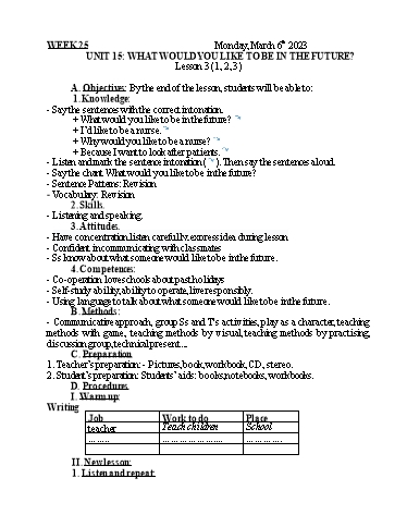 Kế hoạch bài dạy Tiếng Anh 5 - Tuần 25 - Năm học 2022-2023 - Nguyễn Thị Mỹ Hiền