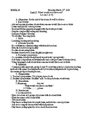 Kế hoạch bài dạy Tiếng Anh 5 - Tuần 28 - Năm học 2022-2023 - Nguyễn Thị Mỹ Hiền