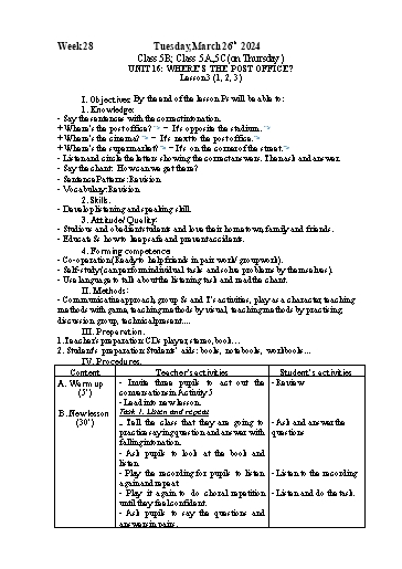 Kế hoạch bài dạy Tiếng Anh 5 - Tuần 28 - Năm học 2023-2024 - Nguyễn Thị Mỹ Hiền