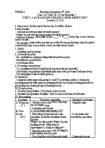 Kế hoạch bài dạy Tiếng Anh 5 - Tuần 3 - Năm học 2023-2024 - Nguyễn Thị Mỹ Hiền