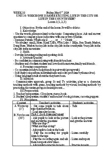 Kế hoạch bài dạy Tiếng Anh 5 - Tuần 33 - Năm học 2023-2024 - Nguyễn Thị Mỹ Hiền