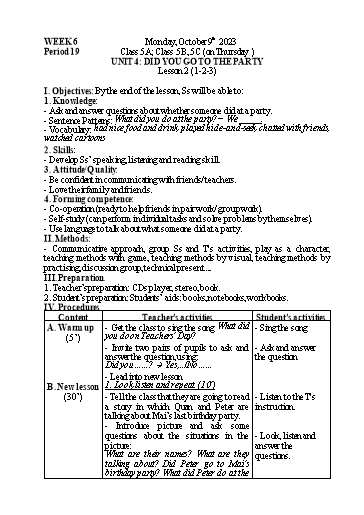 Kế hoạch bài dạy Tiếng Anh 5 - Tuần 6 - Năm học 2023-2024 - Nguyễn Thị Mỹ Hiền