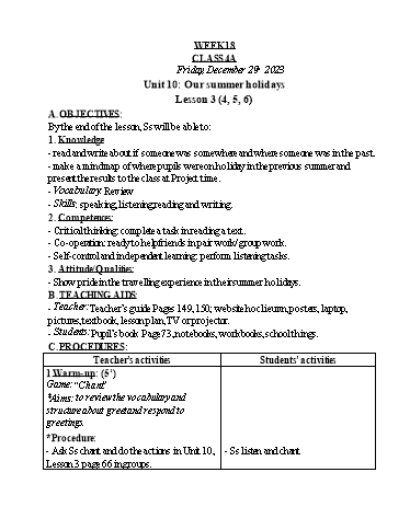 Kế hoạch bài dạy Tiếng Anh Khối 4 - Tuần 18 - Năm học 2023-2024 - Nguyễn Thị Hồng Thắm