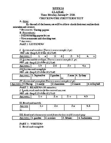 Kế hoạch bài dạy Tiếng Anh Khối 4 - Tuần 19 - Năm học 2023-2024 - Nguyễn Thị Hồng Thắm