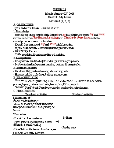 Kế hoạch bài dạy Tiếng Anh Khối 4 - Tuần 21 - Năm học 2023-2024 - Nguyễn Thị Hồng Thắm