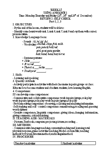 Kế hoạch bài dạy Tiếng Anh Lớp 1 - Tuần 17 - Năm học 2023-2024 - Nguyễn Thị Hồng Thắm