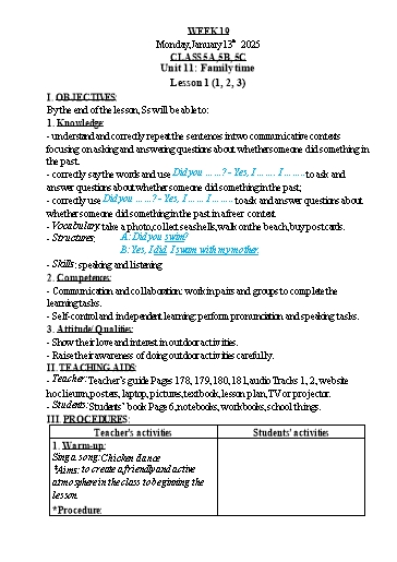 Kế hoạch bài dạy Tiếng Anh Lớp 1+3+5 - Tuần 19 - Năm học 2024-2025 - Nguyễn Thị Hồng Thắm