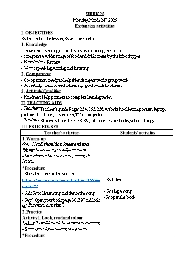 Kế hoạch bài dạy Tiếng Anh Lớp 1+3+5 - Tuần 28 - Năm học 2024-2025 - Nguyễn Thị Hồng Thắm