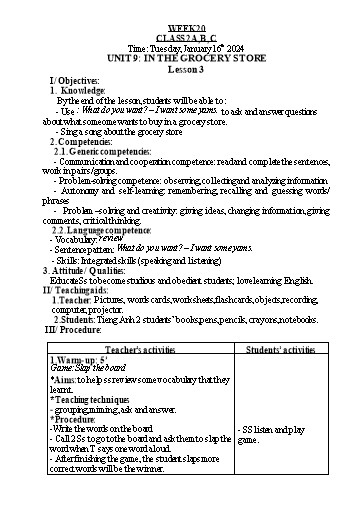 Kế hoạch bài dạy Tiếng Anh Lớp 2 - Tuần 20 - Năm học 2023-2024 - Nguyễn Thị Hồng Thắm
