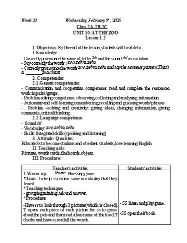 Kế hoạch bài dạy Tiếng Anh Lớp 2+3 - Tuần 21 - Năm học 2024-2025 - Nguyễn Thị Mỹ Hiền