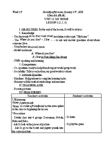 Kế hoạch bài dạy Tiếng Anh Lớp 2+3+4 - Tuần 19 - Năm học 2024-2025 - Nguyễn Thị Mỹ Hiền