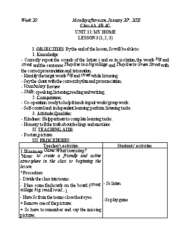 Kế hoạch bài dạy Tiếng Anh Lớp 2+3+4 - Tuần 20 - Năm học 2024-2025 - Nguyễn Thị Mỹ Hiền