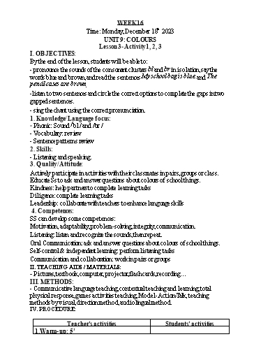 Kế hoạch bài dạy Tiếng Anh Lớp 3 - Tuần 16 - Năm học 2023-2024 - Nguyễn Thị Hồng Thắm