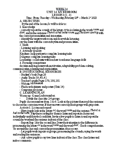 Kế hoạch bài dạy Tiếng Anh Lớp 3 - Tuần 24 - Năm học 2022-2023 - Nguyễn Thị Hồng Thắm