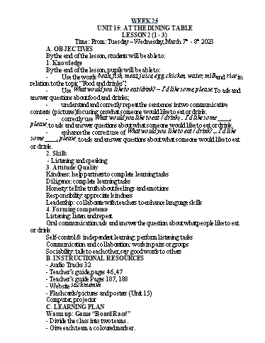 Kế hoạch bài dạy Tiếng Anh Lớp 3 - Tuần 25 - Năm học 2022-2023 - Nguyễn Thị Hồng Thắm