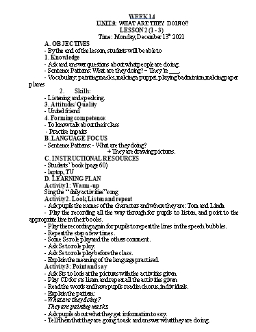 Kế hoạch bài dạy Tiếng Anh Lớp 4 - Tuần 14 - Năm học 2021-2022 - Nguyễn Thị Hồng Thắm