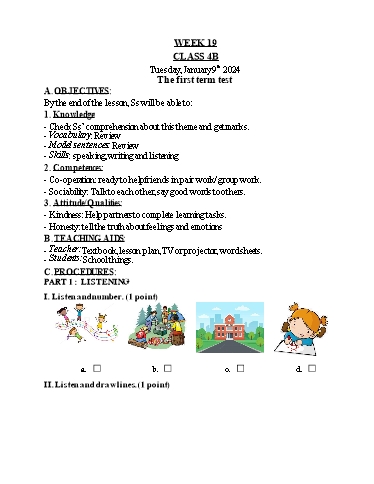 Kế hoạch bài dạy Tiếng Anh Lớp 4 - Tuần 19 - Năm học 2023-2024 - Nguyễn Thị Hồng Thắm