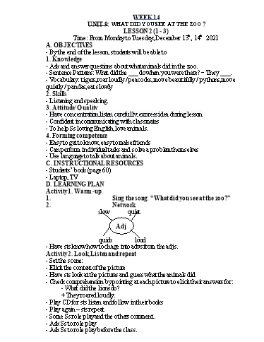 Kế hoạch bài dạy Tiếng Anh Lớp 5 - Tuần 14 - Năm học 2021-2022 - Nguyễn Thị Hồng Thắm