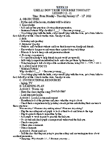 Kế hoạch bài dạy Tiếng Anh Lớp 5 - Tuần 18 - Năm học 2021-2022 - Nguyễn Thị Hồng Thắm