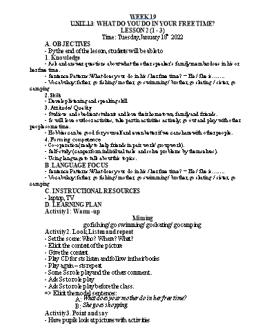 Kế hoạch bài dạy Tiếng Anh Lớp 5 - Tuần 19 - Năm học 2021-2022 - Nguyễn Thị Hồng Thắm