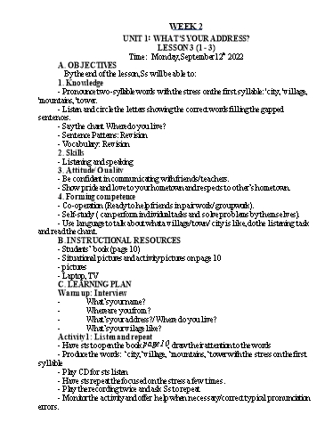 Kế hoạch bài dạy Tiếng Anh Lớp 5 - Tuần 2 - Năm học 2022-2023 - Nguyễn Thị Hồng Thắm