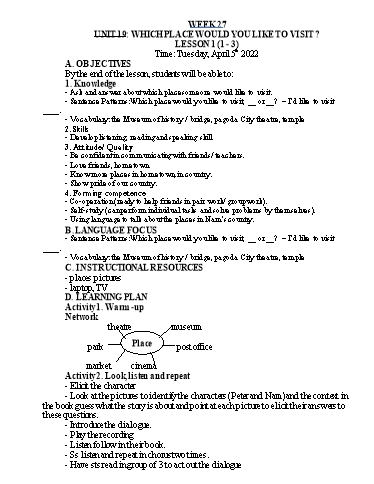 Kế hoạch bài dạy Tiếng Anh Lớp 5 - Tuần 27 - Năm học 2021-2022 - Nguyễn Thị Hồng Thắm
