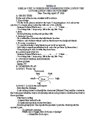 Kế hoạch bài dạy Tiếng Anh Lớp 5 - Tuần 28 - Năm học 2021-2022 - Nguyễn Thị Hồng Thắm
