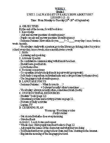 Kế hoạch bài dạy Tiếng Anh Lớp 5 - Tuần 3 - Năm học 2021-2022 - Nguyễn Thị Hồng Thắm