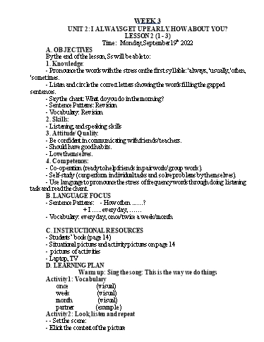 Kế hoạch bài dạy Tiếng Anh Lớp 5 - Tuần 3 - Năm học 2022-2023 - Nguyễn Thị Hồng Thắm