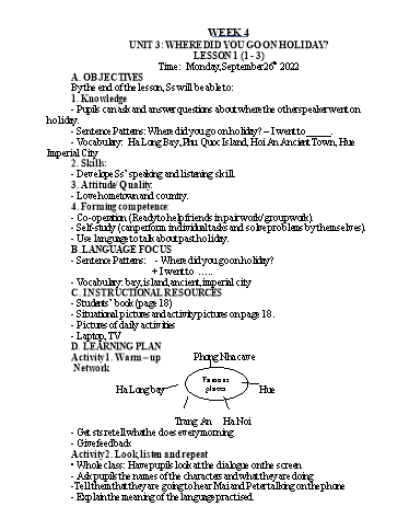 Kế hoạch bài dạy Tiếng Anh Lớp 5 - Tuần 4 - Năm học 2022-2023 - Nguyễn Thị Hồng Thắm